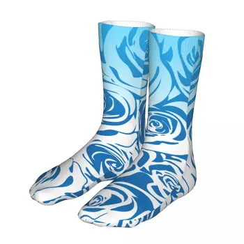 Kraliyet Mavi Lacivert Gül Çiçek Desen Çorap Erkek Kadın Polyester Rahat Çorap yüksek kaliteli yay Yaz Sonbahar Kış Çorap Hediye 7
