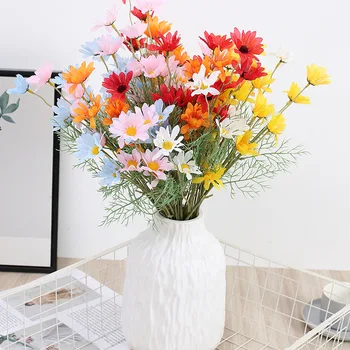6 Adet Sahte Çiçek Küçük Papatya Ev Otel Masa Dekorasyon Simülasyon Vahşi Krizantem Buket İpek yapay çiçekler Ev İçin 7