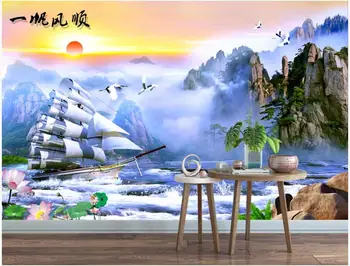 3d duvar kağıdı özel fotoğraf Çin tarzı dağ göl yelken manzara arka plan ev dekor oturma odası duvar kağıdı duvarlar için 3 d 12