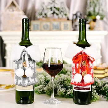 1 adet Noel Şarap Şişesi Kapağı Yaka Baskı şampanya şişesi Çantası Ev Praty Dekorasyon Şarap Şişesi Kol 3