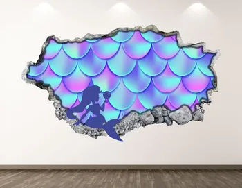 Mermaid Duvar Çıkartması-Fantezi 3D Parçalanmış duvar sanatı yapışkanı Çocuk Dekor Vinil Ev Posteri Özel Hediye KD29 13