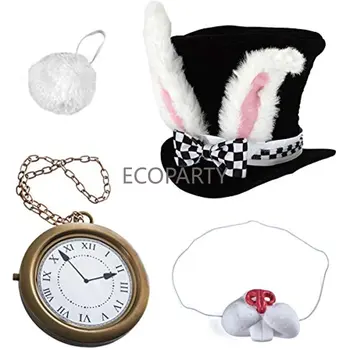 Beyaz Tavşan Kostümü-Tavşan Kostümü-Tavşan Kostümü 5 Adet Kostüm - Oyun Kartları 4 Adet Kostüm cosplay aksesuarları 20 4