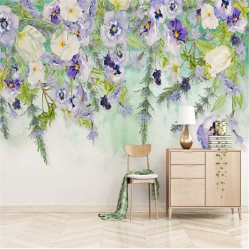Özel 3D Duvar Kağıdı Avrupa Modern Lüks duvar resmi Oturma odası Yatak Odası Arka Plan için Romantik Mor Elegance çiçekli duvar kağıdı 15