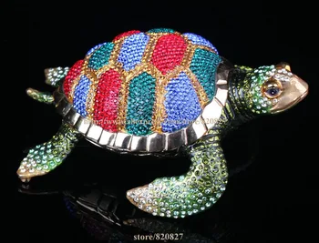 Renkli Kristal Kaplumbağa Yüzük Takı Biblo Kutusu Kaplumbağa Faberge Tarzı Biblo Kutusu Kristal Kaplumbağa Şeker Kutusu 3