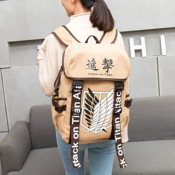 Titan Karikatür keten sırt çantası Anime Cosplay Eren çanta Öğrencileri Schoolbag Shingeki hiçbir Kyojin Unisex seyahat omuz çantası 7