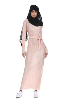 Müslüman Buruşuk Kalem Etek Pliss Maxi Elbise Trompet Kollu Abaya Uzun Elbiseler Tunik Orta Doğu Ramazan Arap İslam Giyim 17