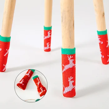 Noel 4 Adet Sandalye Bacak Çorap Dilsiz Örgü Masa Ayak Çorap Dilsiz Aşınmaya Dayanıklı Zemin Koruyucu Kaymaz Örgü Çorap Mat Ev