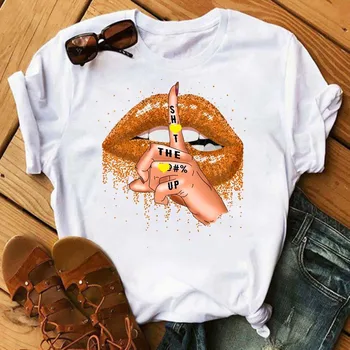 2022 Seksi Dudaklar parmak Grafik T Shirt Kadın Üstleri O-Boyun Seksi Beyaz Siyah Tees kadın T-shirt Öpücük dudak Kawaii Bayanlar Gömlek Tops 1