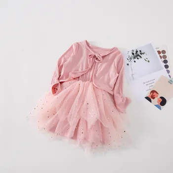 Kız Giyim Setleri Payetli Bebek Kız Elbise + Dış Giyim Takım Elbise Çocuk Giyim çocuk Giyim Setleri 2 adet / takım pembe 0-5Y
