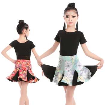 Kızlar Baskı Latin Dans Elbise Çocuk Genç Salsa Rumba latin dans eteği Takım Elbise Çocuk Dans Leotard Etek setleri 3