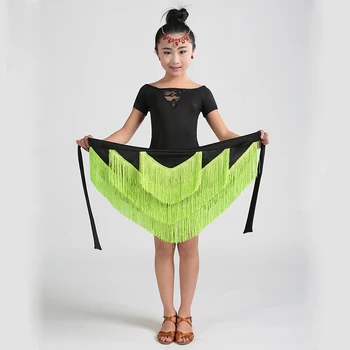 Yeni Çocuk Latin Kalça Havlu Kız Performans Yarışması Balo Salonu Dans Kostümleri Düzensiz Önlük Yetişkin Dantel Up Püskül Giyim