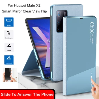 Coque Funda Akıllı Fold Flip Case Huawei Mate X2 Ayna Clear View PU Deri Kabuk Telefon Kılıfı Slayt Cevap Standı Kapak çapa