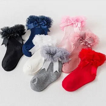 Toddler Bebek çorap Kız Prenses chaussette fille Çorap İlmek Dantel Çiçek Kısa Çorap Pamuk Fırfır Fırfırlı Trim Ayak Bileği Çorap