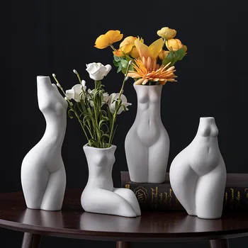 Iskandinav beyaz vücut sanatı vazo seramik zanaat dekorasyon ev oturma odası ofis otel sayacı bitki topraksız çiçek düzenleme 10