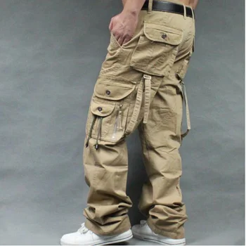 Erkek Kargo Pantolon Rahat Erkek düz bacak pantolon Pantolon Çok Cep Genel Erkekler Açık Havada Pantolon Artı boyutu 17