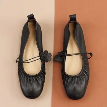 Kadın Daireler Üzerinde kayma Kore Yuvarlak Ayak Loafer'lar Yumuşak İnek Deri Bahar Yürüyüş ayakkabıları Rahat Sürüş günlük ayakkabı Tüm Sezon İçin 8