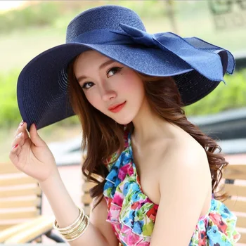 Yaz Plaj Seyahat Hasır Şapka Kore Sahil Büyük Şapka Kadınlar İçin UV Koruma Panama Disket plaj şapkaları Bayanlar Yay Şapka 5