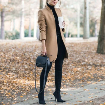 Kadın Blazers Yün Takım Elbise Hırka Tarzı Sonbahar Ve Kış Ceket Moda Düz Renk Takım Elbise Standı Yaka Yün Ceket Sıcak Satış 2