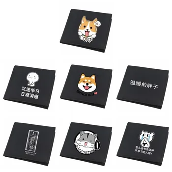 1 adet Anime Neko Atsume Karikatür Sevimli Corgi Shiba Inu Köpek Kedi Baskılı Oxford küçük cüzdan Kadın Siyah Para bozuk para cüzdanı cep