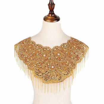 Altın Düğün Kristal Rhinestone Yaka Püsküller Aplikler Yaka Saçak Trim Dantel Dıy Elbise Aksesuarları Bir Tarafı Demir