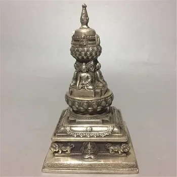 Budizm Kulesi Feng Shui Bronz Koleksiyonu Dört Yüz Buda Heykeli Tibet Gümüş Tibet Pagoda Dekorasyon 9