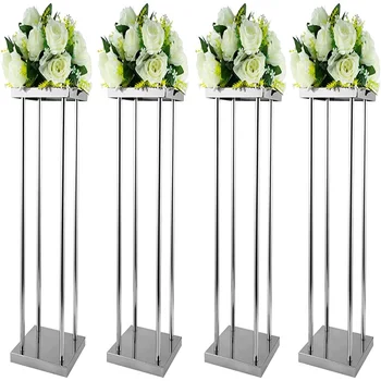 8 Adet Gümüş Düğün çiçek rafı demirden çiçek standı, Geometrik Vazo Standı, Dikdörtgen Çerçeve Kutusu Düğün Parti için 4