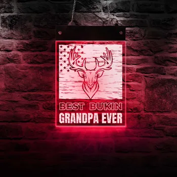 En iyi Bucking Büyükbaba Hiç Geyik Avcılık LED Aydınlatma Neon Burcu Akrilik Duvar Lambası Elektrikli Ekran Kartı Buck Sevgilisi Ev Dekor 7