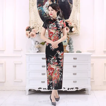 Kadın Cheongsam Çince Geleneksel Elbise Çiçek Baskı Zarif Sıkı Seksi Cheongsam Boyalı İpek Qipao 17