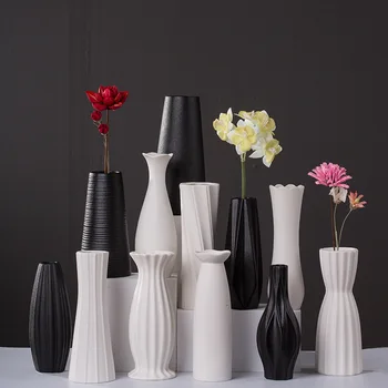 Seramik Vazo Basit Modern Buzlu Beyaz Kuru Çiçek Düzenleme Ev Oturma Odası İskandinav Retro Dekorasyon Vazo El Sanatları Süsler 8