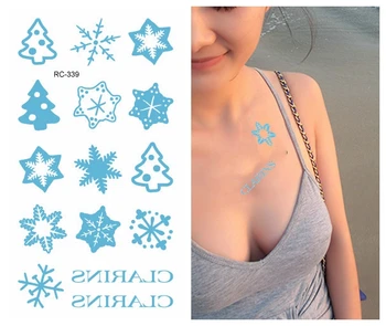 Su Transferi sahte dövme sevimli mavi Altıgen kar tanesi ağacı Noel dövme Su Geçirmez Geçici flaş dövme yetişkinler çocuklar için 6