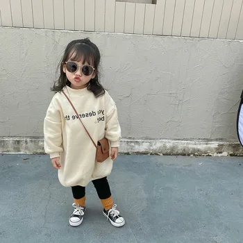 Kızların Hoodies Tişörtü çocuk iç çamaşırı 2021 Uzun Artı Kadife Kalınlaşmak Sıcak Kış Sonbahar pamuklu üst giyim Polar çocuk Giyim 4