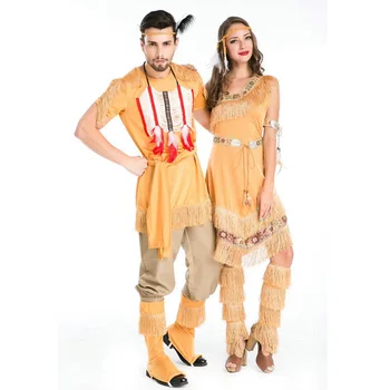 Yüksek Kalite Sıcak Hint Kostüm Bayan erkek Pocahontas Yetişkin süslü elbise Cosplay Kostüm Cadılar Bayramı Kostüm 4