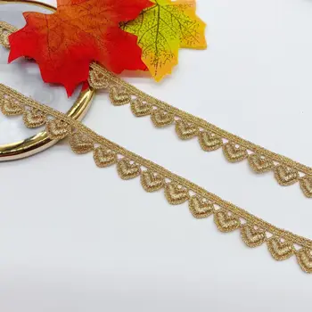 19Yds / Lot 13mmm Kalp tasarım Antik Metalik Altın Tığ Işi Dantel Trim Şerit Giyim DIY Dikiş Aksesuarları 12