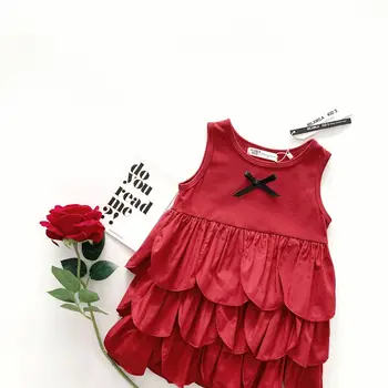 Tonytaobaby Yaz Yeni Bebek Kız Şarap Kırmızı Yelek Petal Elbise Bayanlar Elbise Çocuklar Kızlar için Elbiseler
