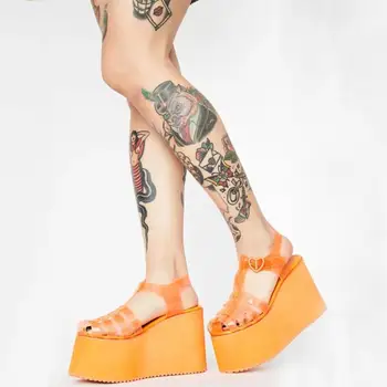 Ayakkabı Kadın Zarif Bayan Fuşya İçi Boş PVC Şeffaf Yuvarlak Ayak Kalın Taban Sandalet Moda Toka Kayış Slingback Sandalet 1