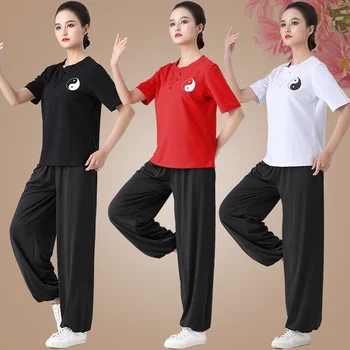 Çin Geleneksel Giyim Seti Erkek Kadın Bahar Yaz Tai Chi Kung Fu Üniformaları Wushu Üst Pantolon Eğitim Performans Kostümleri