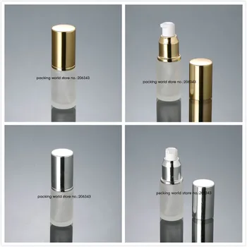 losyon/emülsiyon / serum / fondöten / cilt bakımı kozmetik ambalajı için parlak altın / gümüş pompa kapaklı 20ml buzlu cam şişe 6