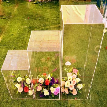 Düğün Çiçek Standı Akrilik Kristal Şeffaf Kare Sütun Düğün Dekorasyon Çiçek Çerçeve Yol Dekorasyon Sütun Parti Malzemeleri