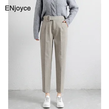 Kadınlar Yüksek Bel Geniş Bacak Peluş Yün düz pantolon Kalınlaşmak Ofis Bayanlar Kalın Kış Ayak Bileği Uzunlukta Takım Elbise Pantolon İş Giysisi 16