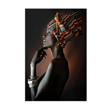 120X180cm Afrika Sanat Hint Kafa Bandı Kadın Yağlıboya Tuval üzerine Cuadros Posterler ve Baskılar duvar sanat resmi Oturma Odası için 10