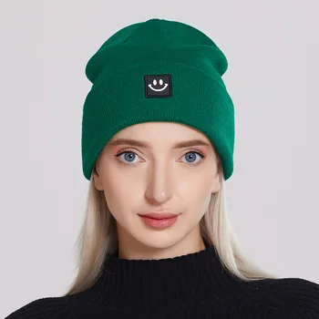 Gülen Etiket Şapka kadın Yeni Düz Renk Örgü Kap Açık Rahat Yüz Kulesi Sıcak Yün Kap erkek Kış Kap 8