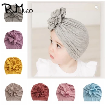Powmuco 17 * 14 CM Düz Renk Çizgili Bebek Şapka Moda El Yapımı Katlanmış Çiçek Bebek Kapaklar Yumuşak Çocuklar Kaput Giyim Aksesuarları