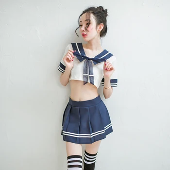 Mavi yeni Japon seksi öğrenci üniforma günaha pijama takım elbise seksi denizci elbisesi pijama takım elbise T pantolon 3