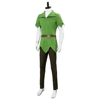 Film Peter Pan Cosplay Kostüm Yeşil kıyafet Üst Pantolon Şapka Rol Oynamak Peter Pan Cadılar Bayramı Karnaval Cosplay Kostüm Erkekler Tarzı 5