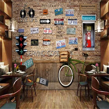 Amerikan Retro Bisiklet Duvar Kağıtları Endüstriyel Dekorasyon Plaka Tv Arka Plan Duvar duvar kağıdı Papel De Parede 3D 16