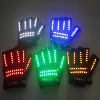 LED Glow eldiven Rave ışık yanıp sönen parmak aydınlatma Glow eldivenler sihirli siyah aydınlık eldiven parti malzemeleri cadılar bayramı 19
