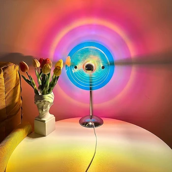 Yeni günbatımı masa zemin lambası USB projeksiyon atmosfer gece lambası ev dekorasyon ışıklandırma gökkuşağı renkli fotoğraf lambaları 12