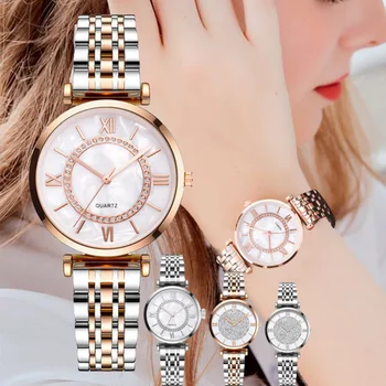 Yüksek Kaliteli Kadın Bilezik Saatler Moda Klasik Gümüş Yuvarlak Ölçekli Arama Kuvars kol saati paslanmaz çelik şerit Bayanlar İzle