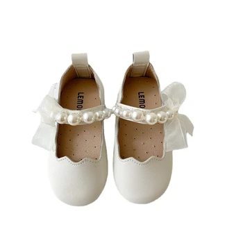 CUZULLAA Çocuk deri ayakkabı 1-6 Yıl Sonbahar Bebek Kız Boncuk Inci Mary Janes Ayakkabı Çocuklar Prenses Elbise Ayakkabı 21-30 5
