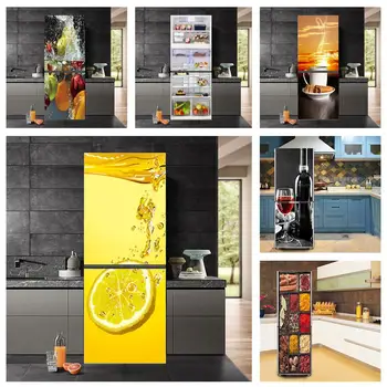 Limon Sebze Meyve Sticker Buzdolabı Tam Kapak Çıkartması Bira Kahve Duvar Yapışkanlı Mutfak Kapı Duvar Kağıdı Buzdolabı Posterler